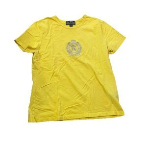 Y2K Lauren Ralph Lauren Active Yellow Crest Logo Fashion Top T-Shirt Size Large